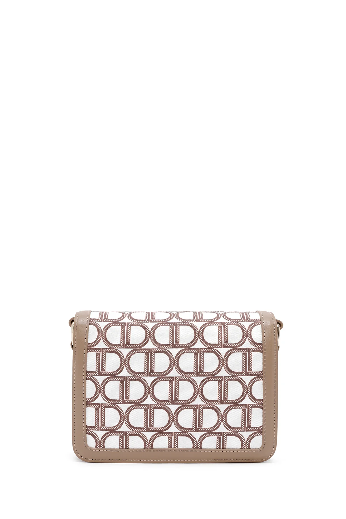 Kadın Bej Uzun Askılı Kumaş Monogram Desenli Çapraz Çanta - Image 4