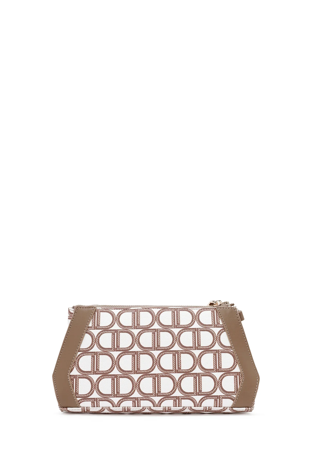 Kadın Bej Uzun Askılı Kumaş Monogram Desenli Portföy Çanta - Image 4