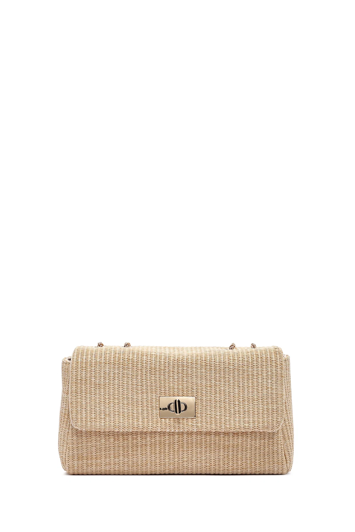 Kadın Bej Uzun Zincir Askılı Hasır Omuz Çantası - Image 3