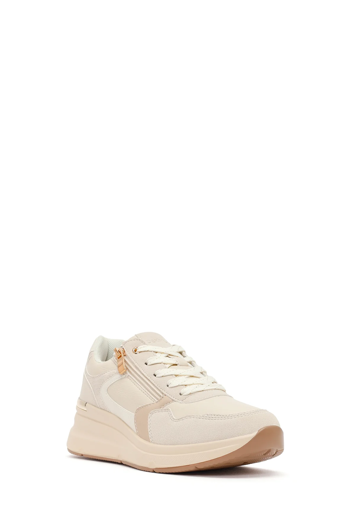 Kadın Bej Yandan Fermuarlı Bağcıklı Kalın Tabanlı Sneaker - Image 7