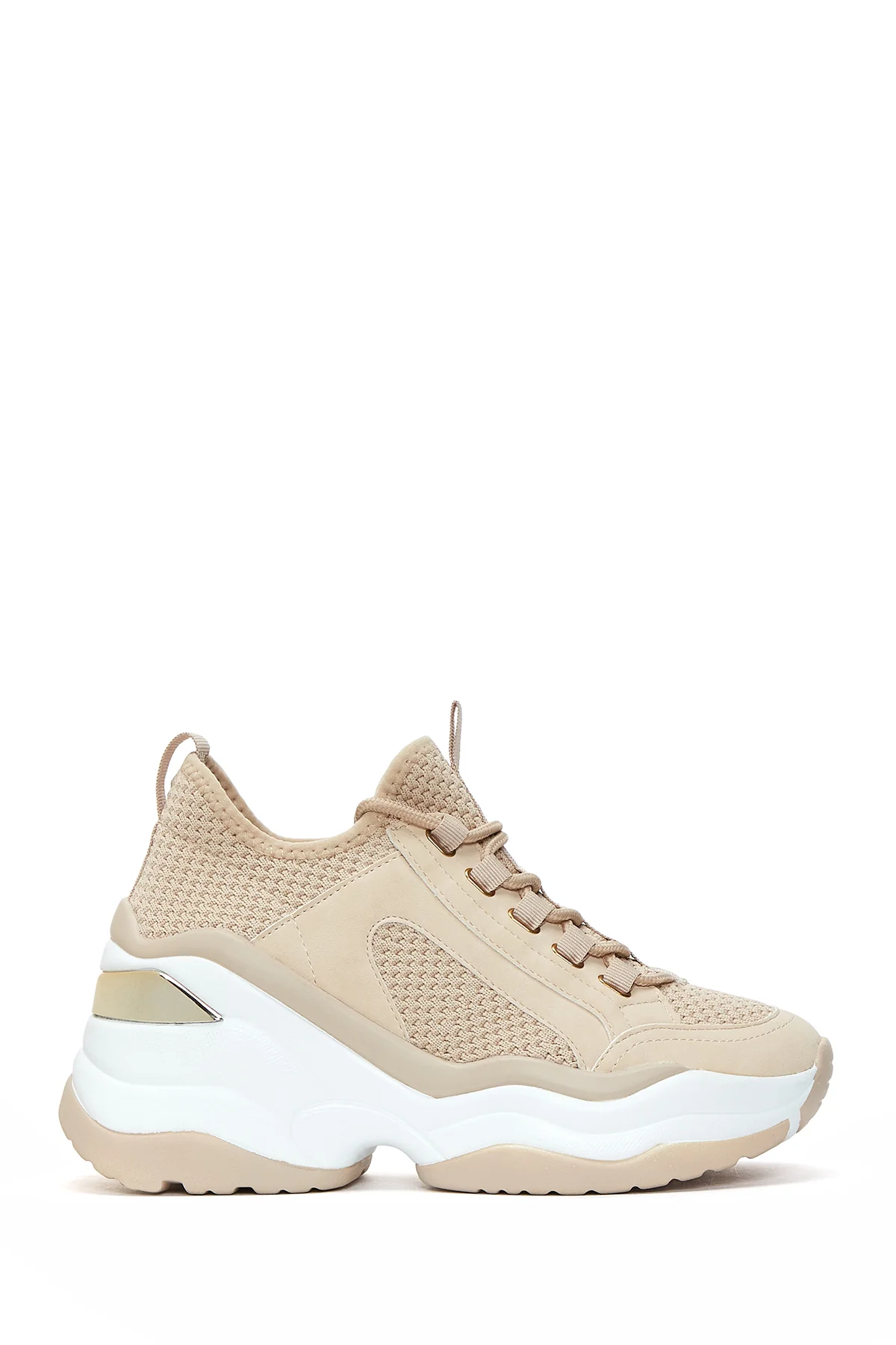 Kadın Bej Yüksek Tabanlı Sneaker - Image 3