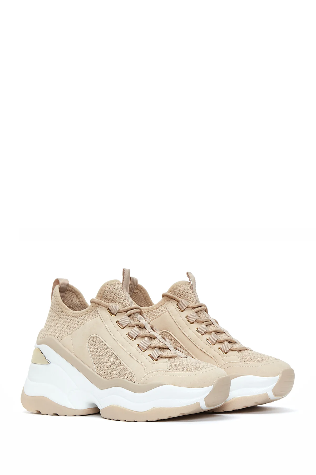 Kadın Bej Yüksek Tabanlı Sneaker - Image 5