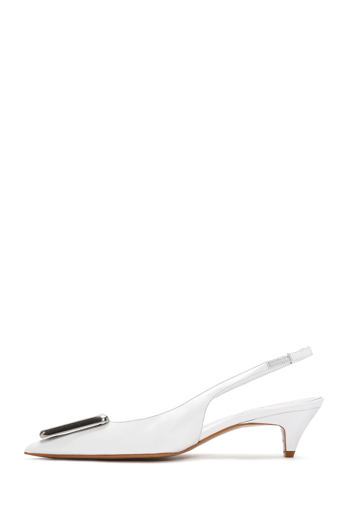 Kadın Beyaz Arkası Açık Kısa Topuklu Deri Stiletto - Image 3