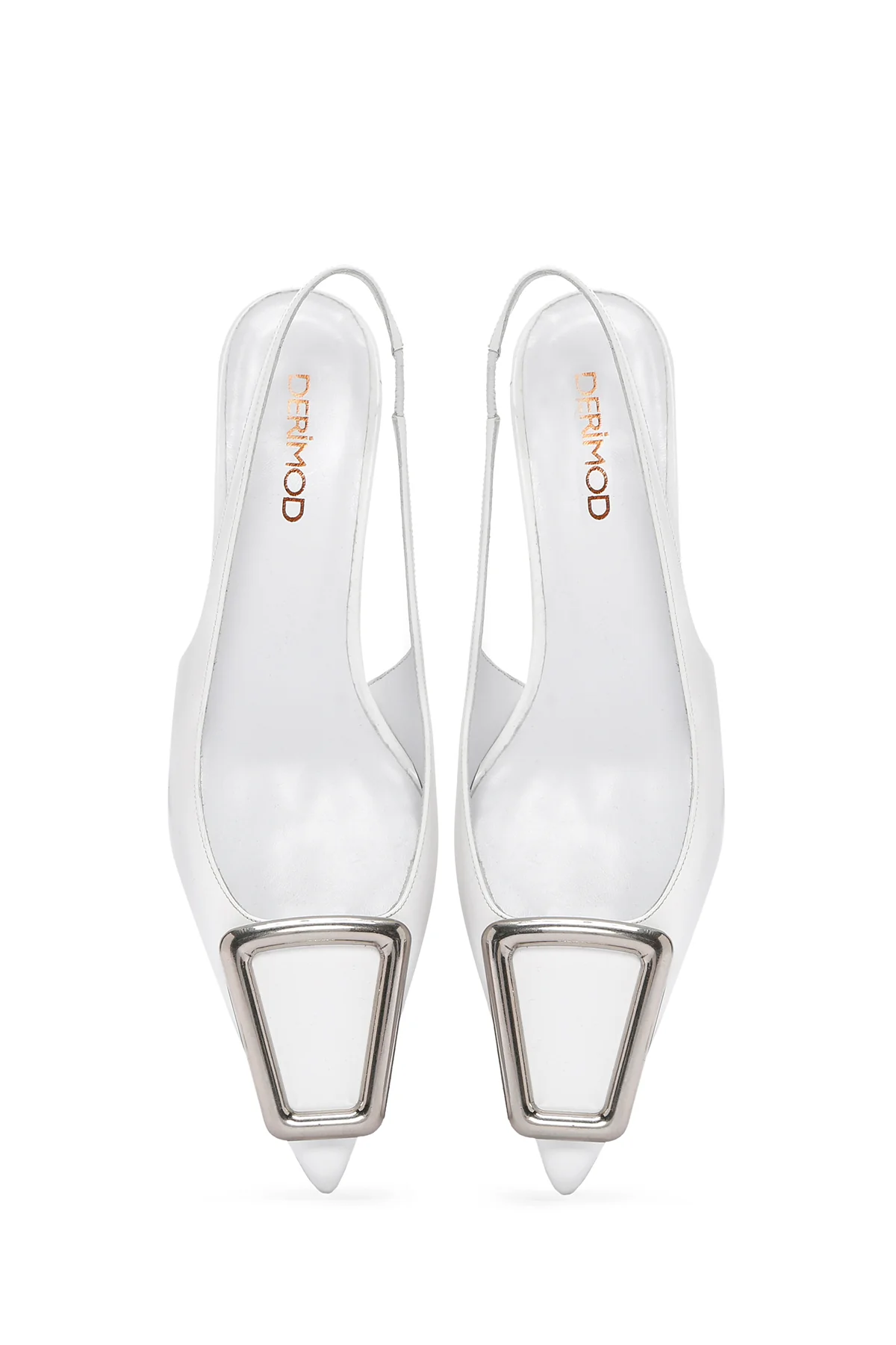 Kadın Beyaz Arkası Açık Kısa Topuklu Deri Stiletto - Image 8