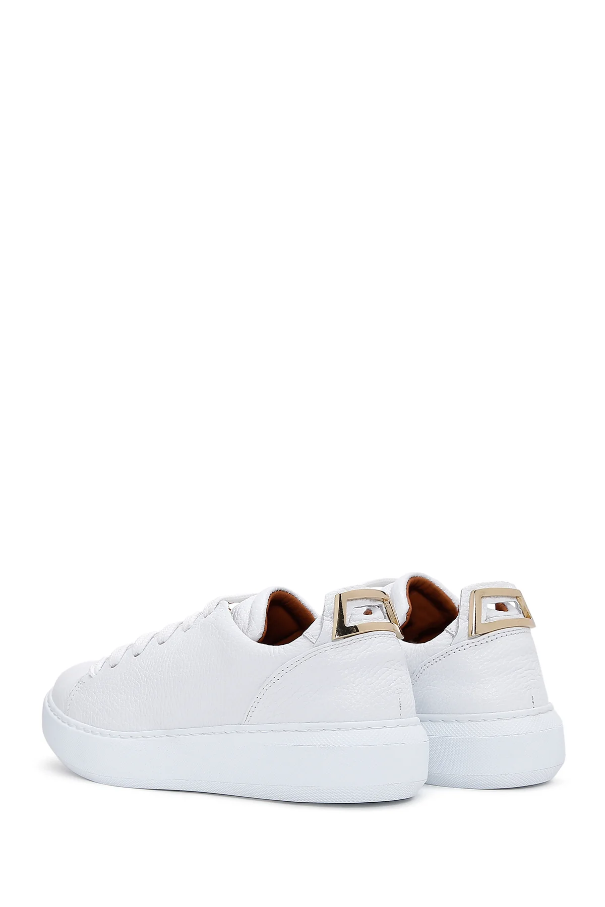 Kadın Beyaz Bağcıklı Deri Sneaker - Image 5