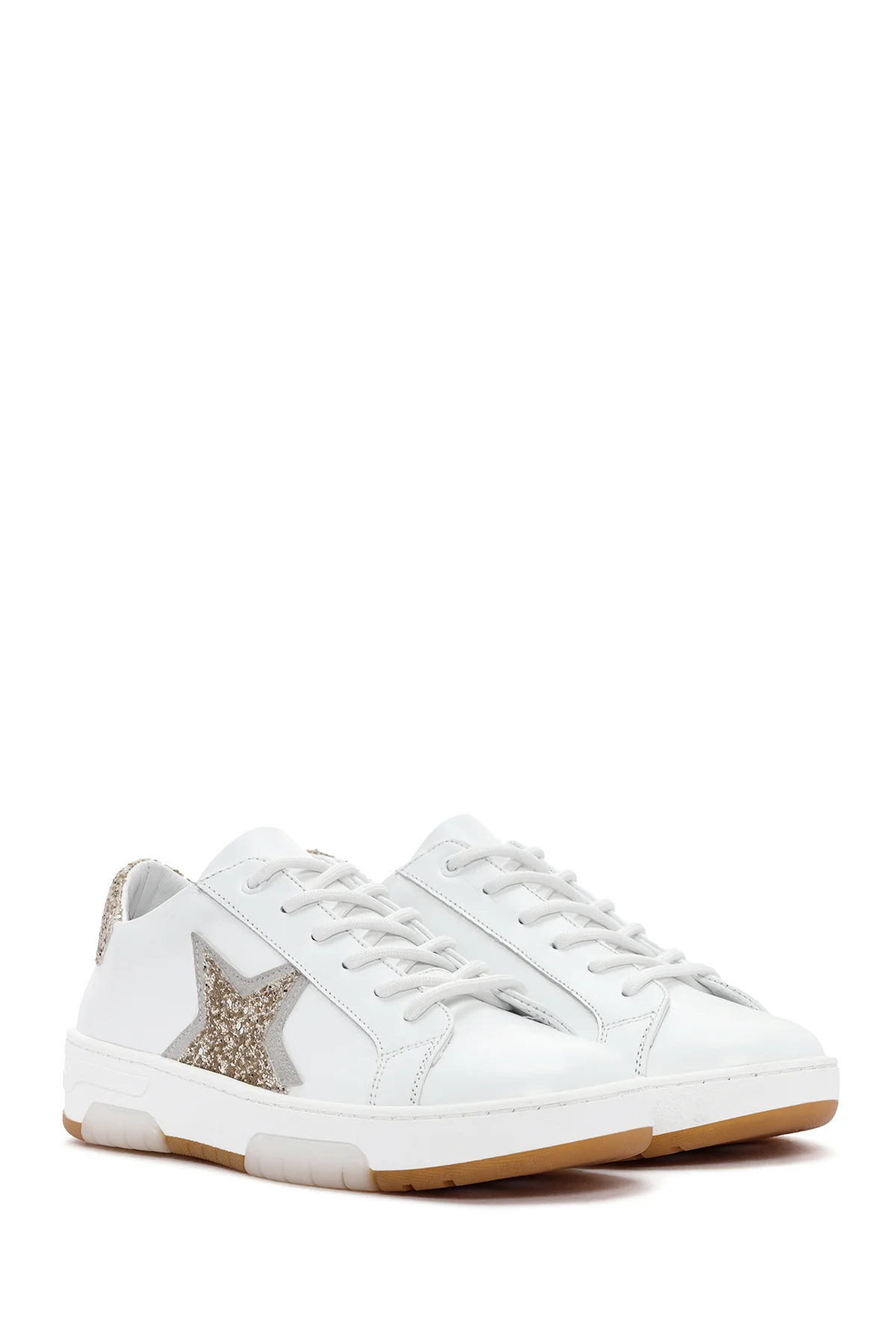 Kadın Beyaz Bağcıklı Deri Sneaker - Image 3