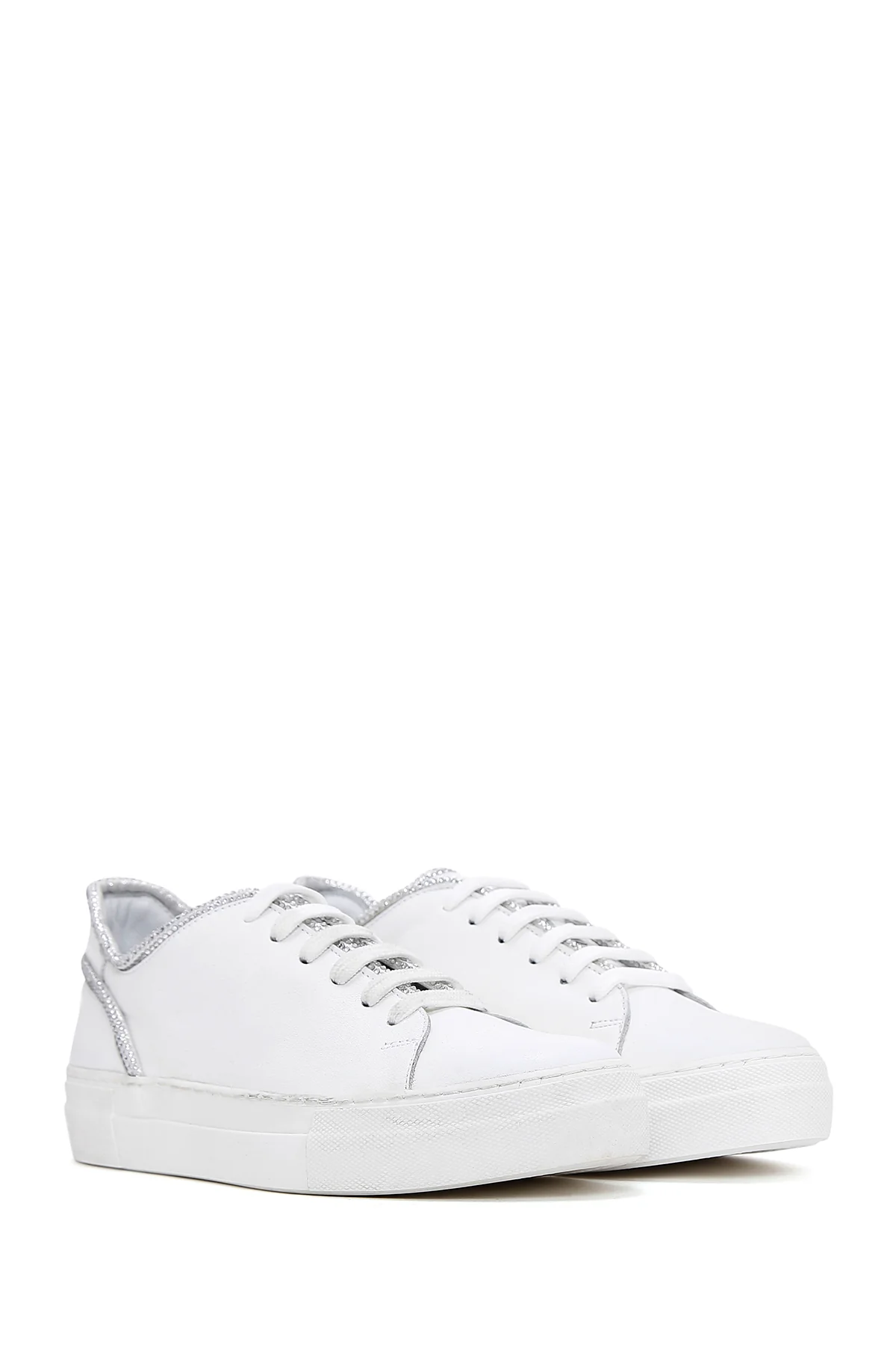 Kadın Beyaz Bağcıklı Deri Sneaker - Image 3
