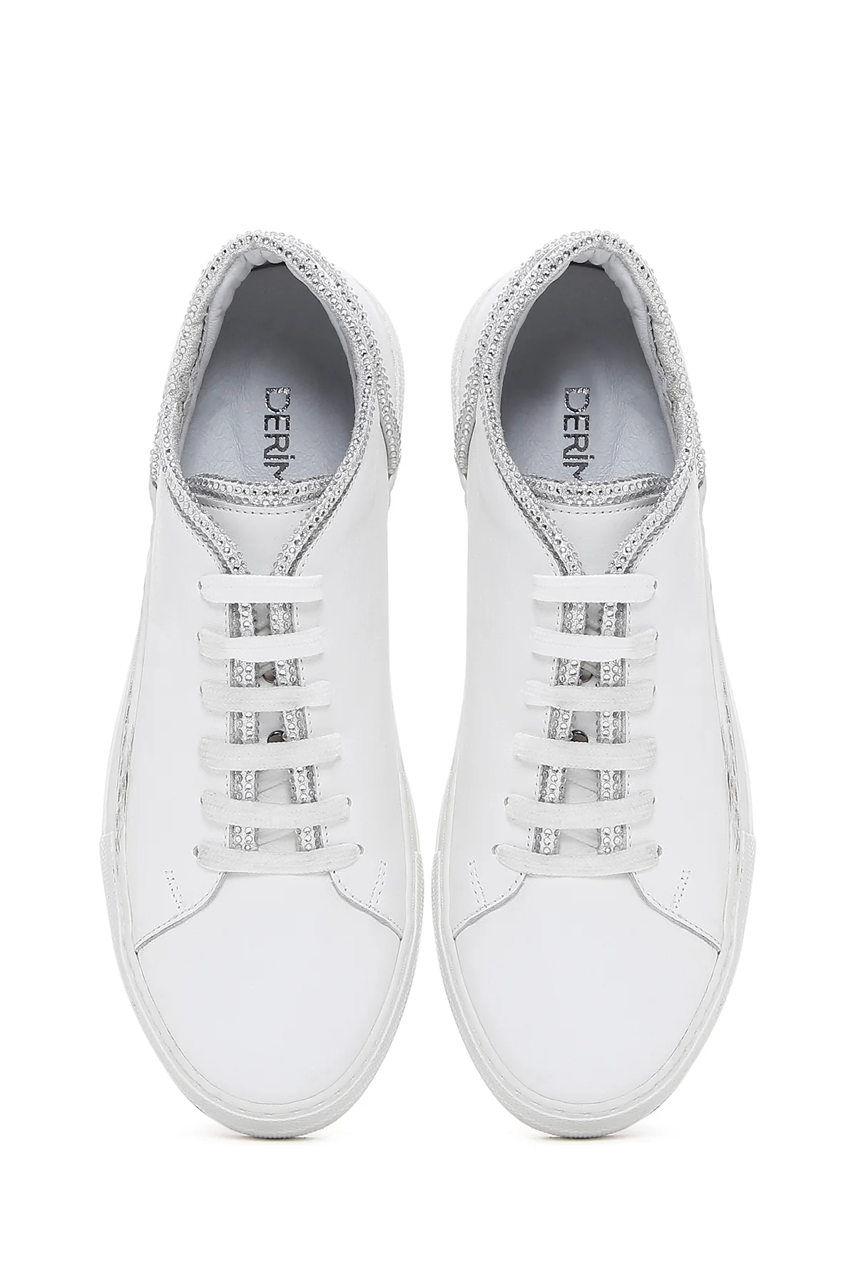 Kadın Beyaz Bağcıklı Deri Sneaker - Image 6