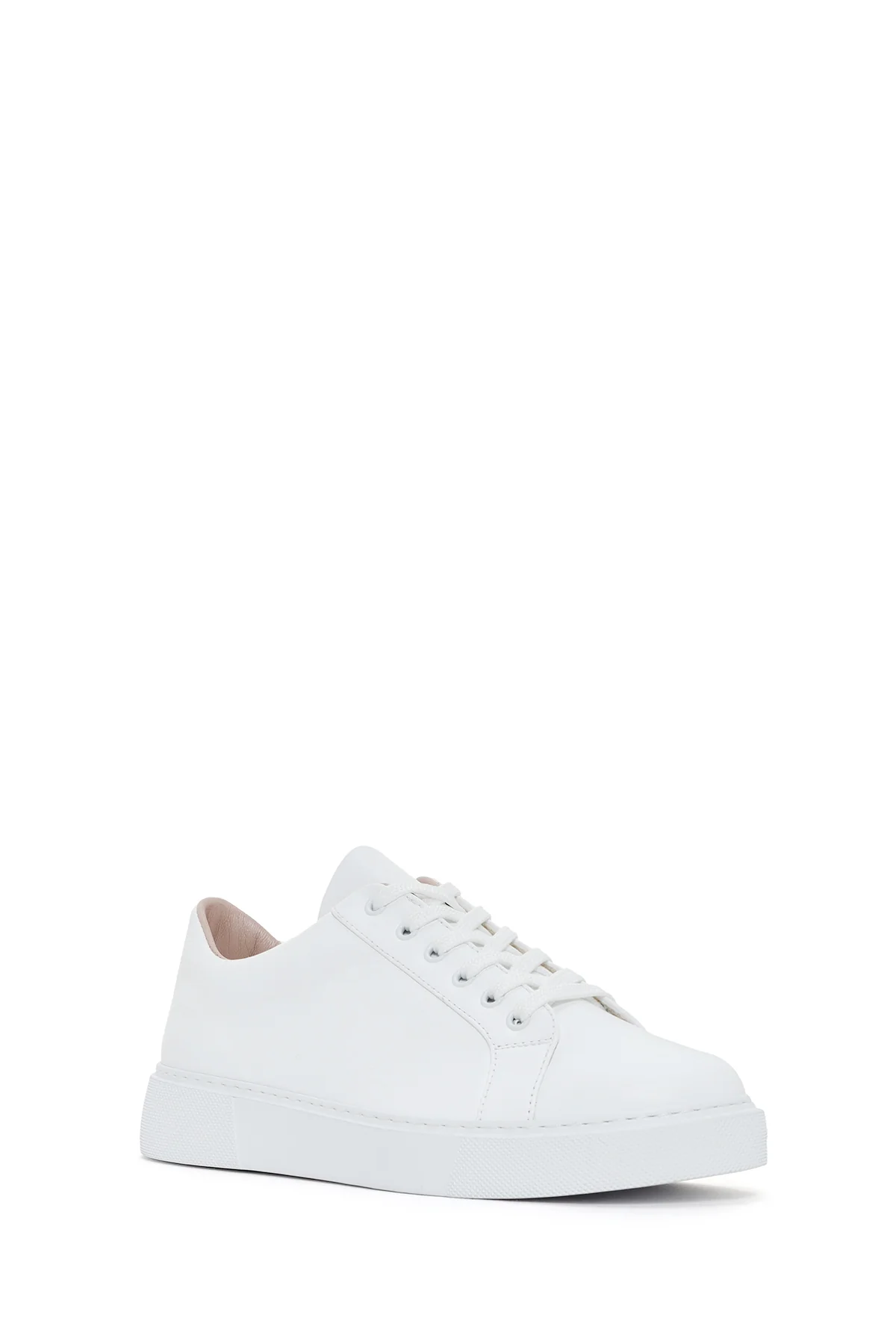 Kadın Beyaz Bağcıklı Deri Sneaker - Image 5