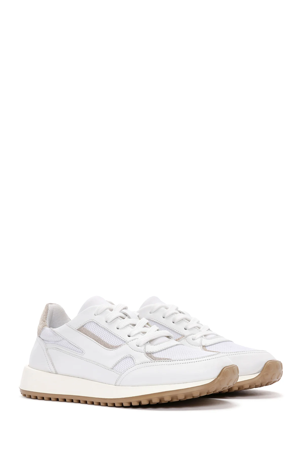 Kadın Beyaz Bağcıklı Deri Sneaker - Image 3