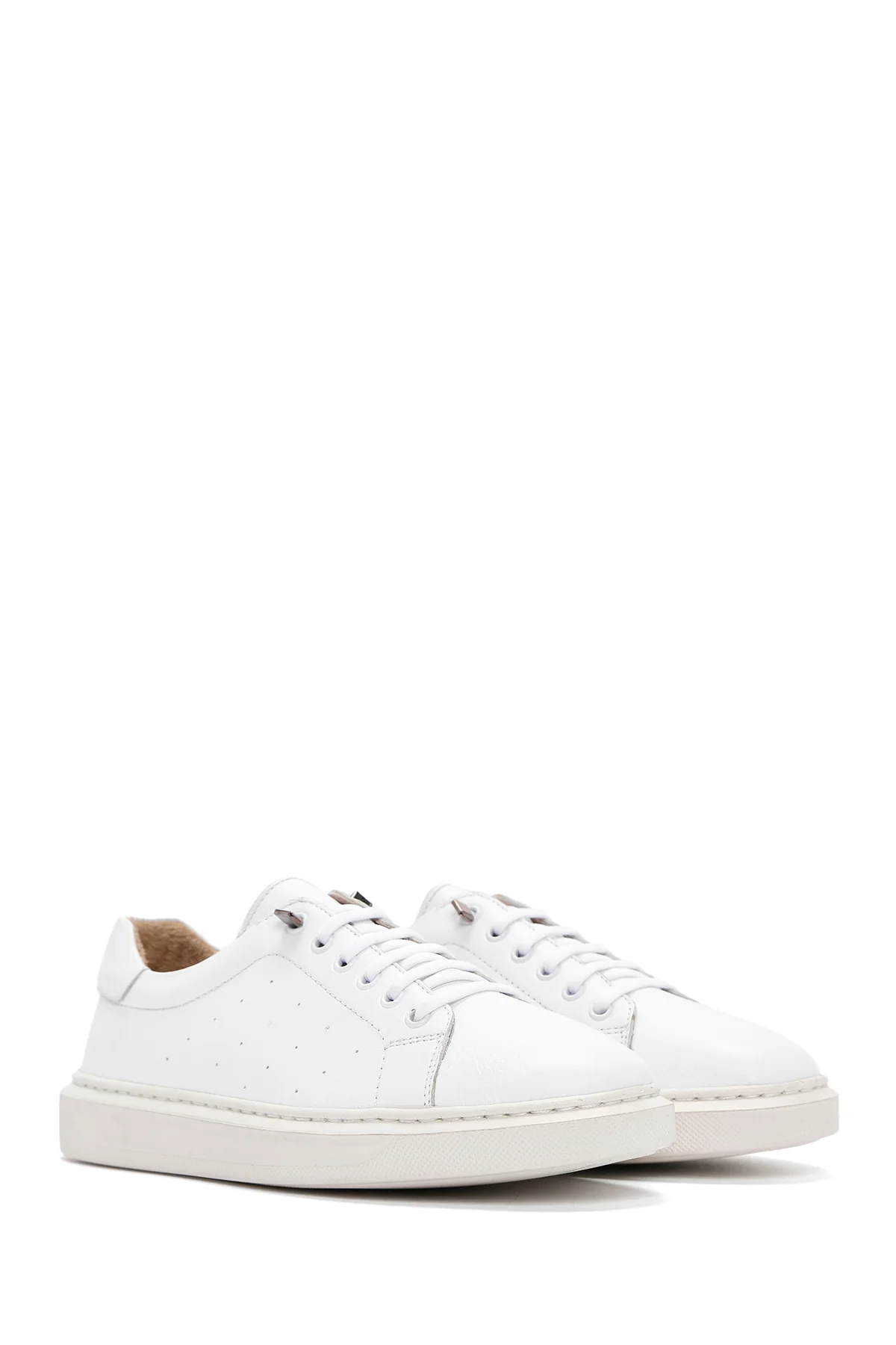 Kadın Beyaz Bağcıklı Deri Sneaker - Image 3