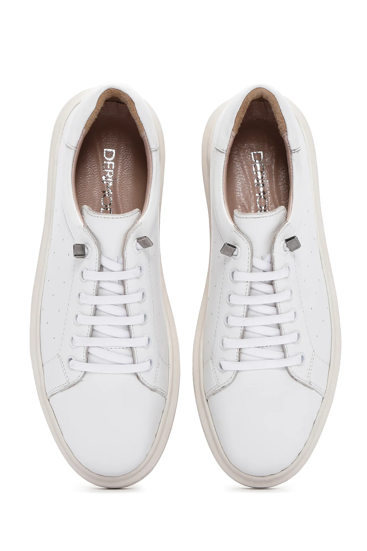 Kadın Beyaz Bağcıklı Deri Sneaker - Image 7