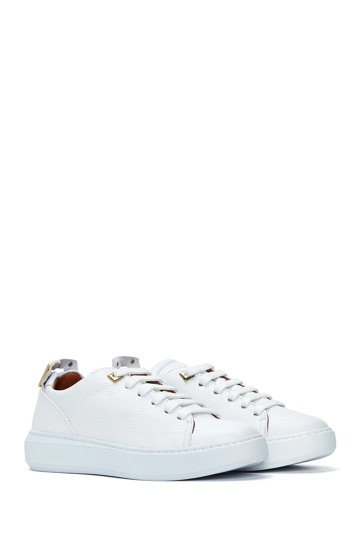 Kadın Beyaz Bağcıklı Deri Sneaker - Image 3