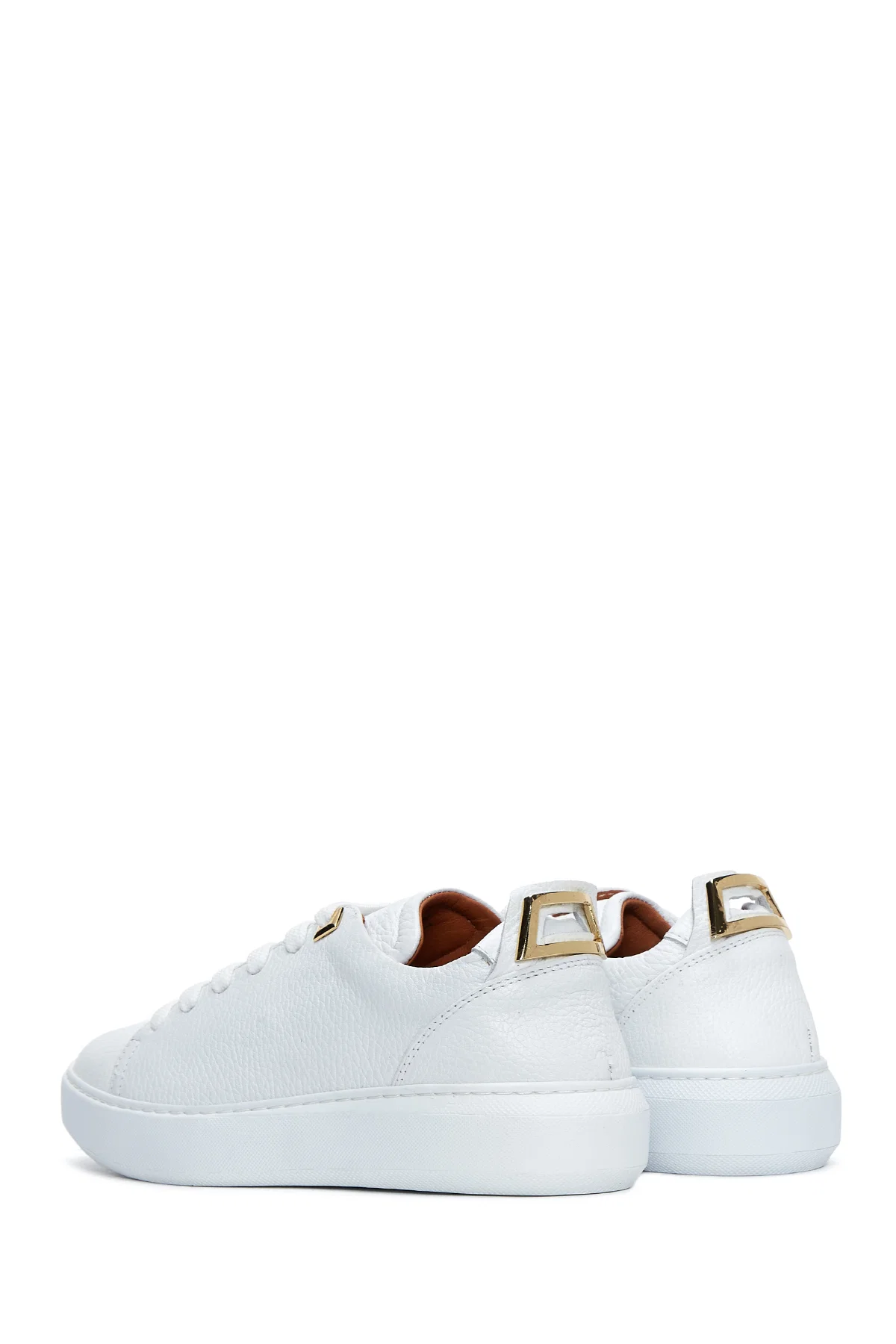 Kadın Beyaz Bağcıklı Deri Sneaker - Image 5