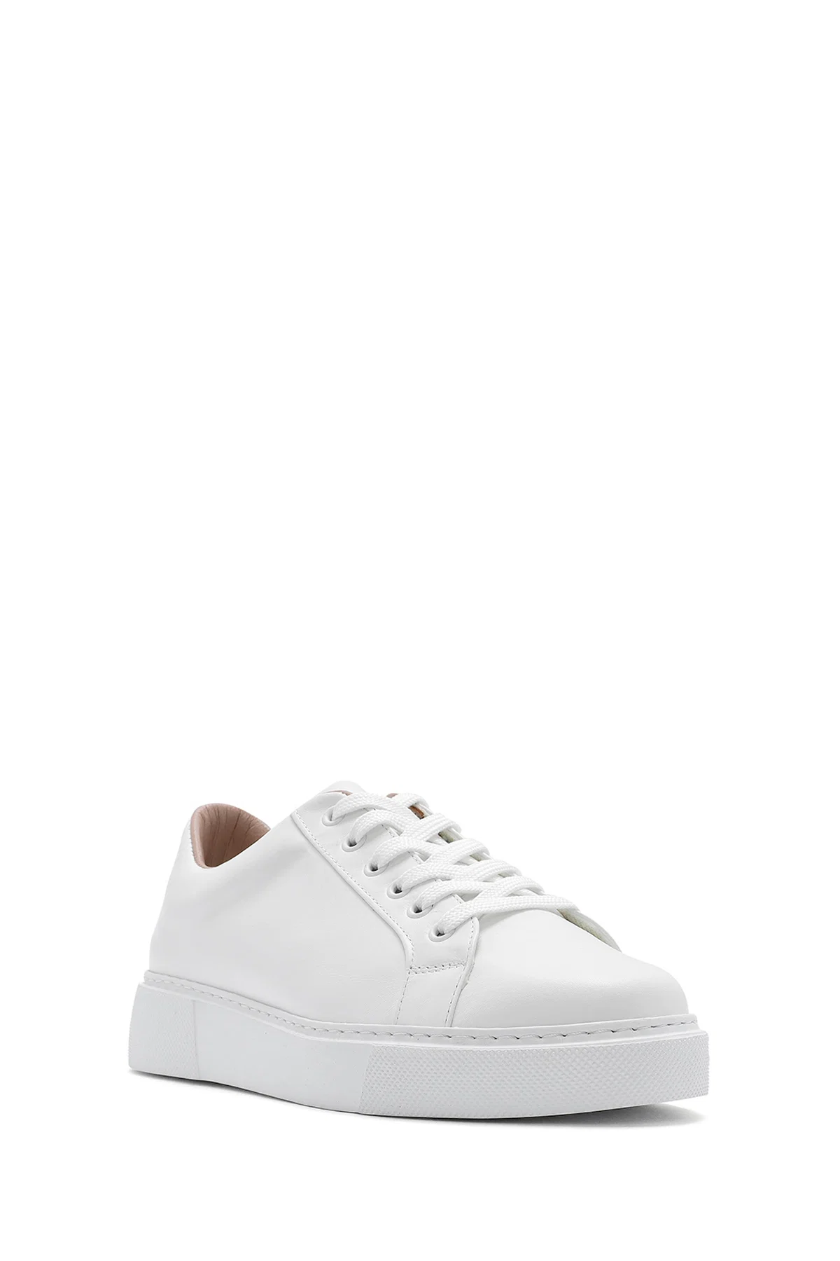 Kadın Beyaz Bağcıklı Deri Sneaker - Image 6