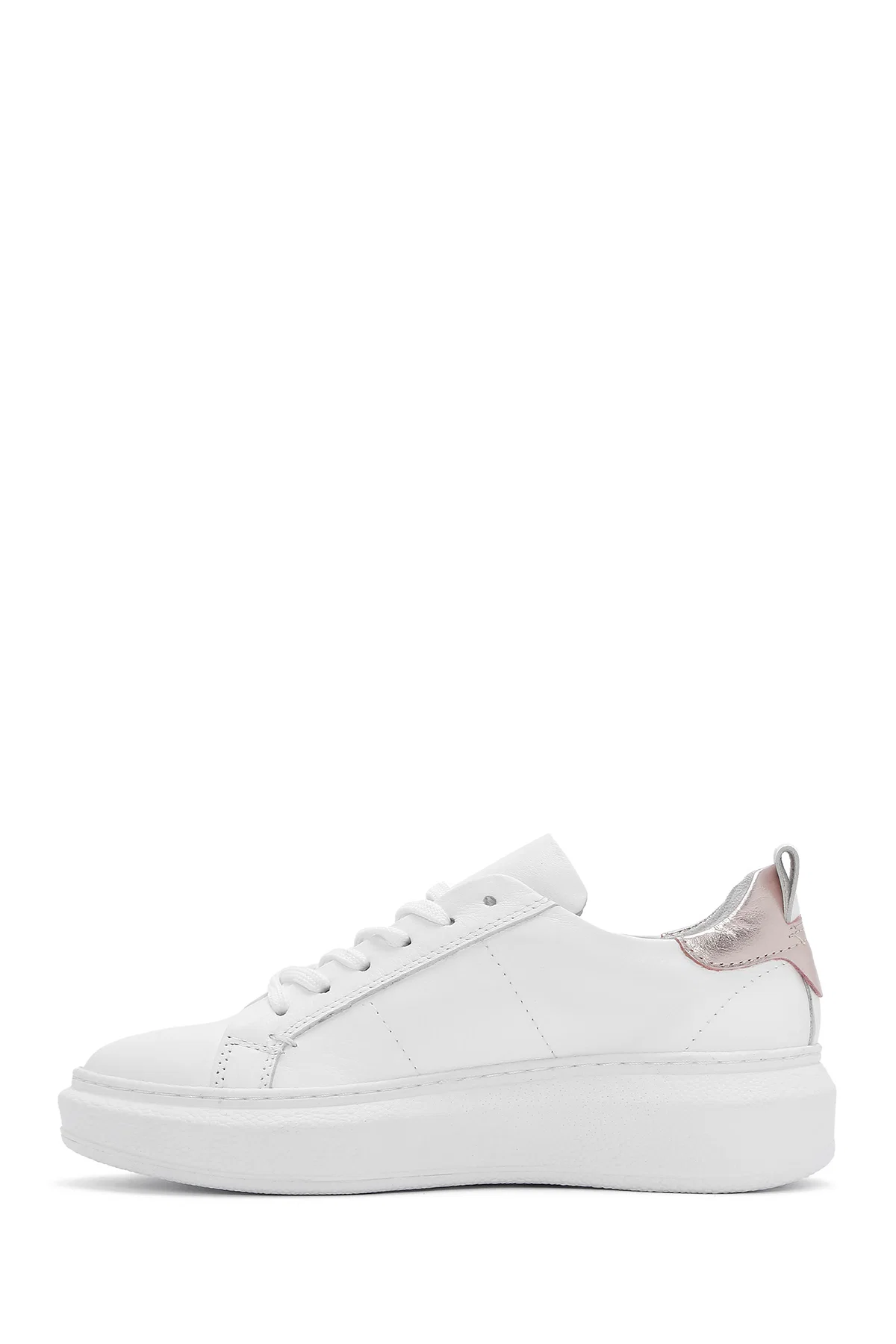 Kadın Beyaz Bağcıklı Deri Sneaker - Image 2
