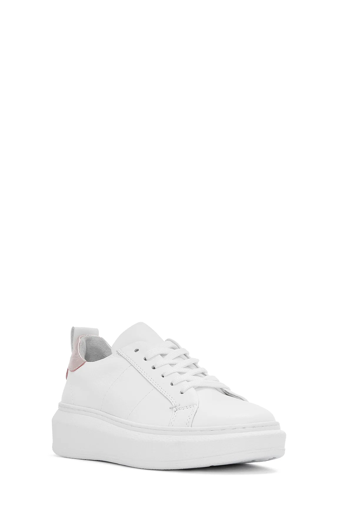 Kadın Beyaz Bağcıklı Deri Sneaker - Image 6