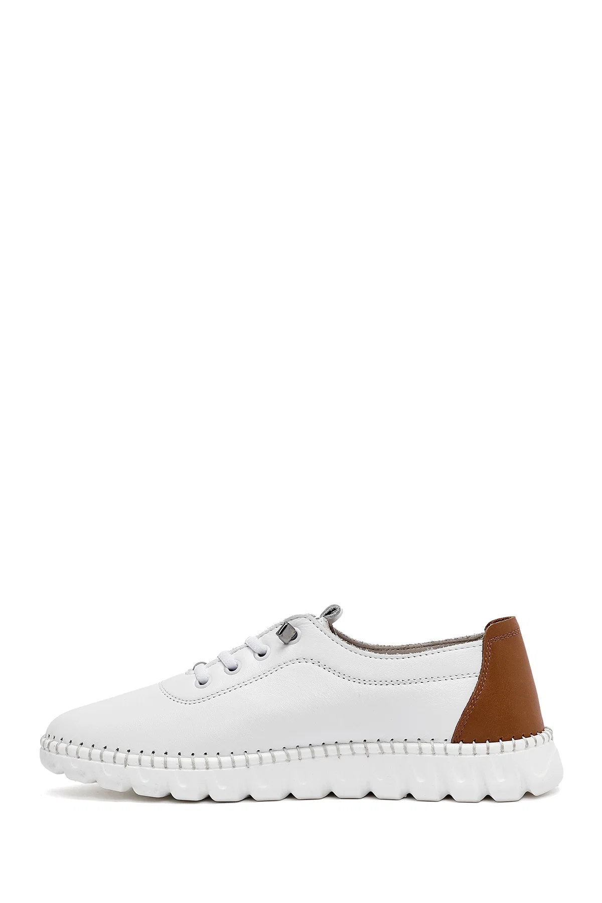 Kadın Beyaz Bağcıklı Deri Sneaker - Image 2