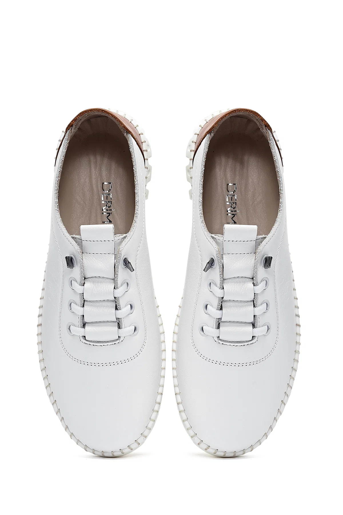 Kadın Beyaz Bağcıklı Deri Sneaker - Image 7