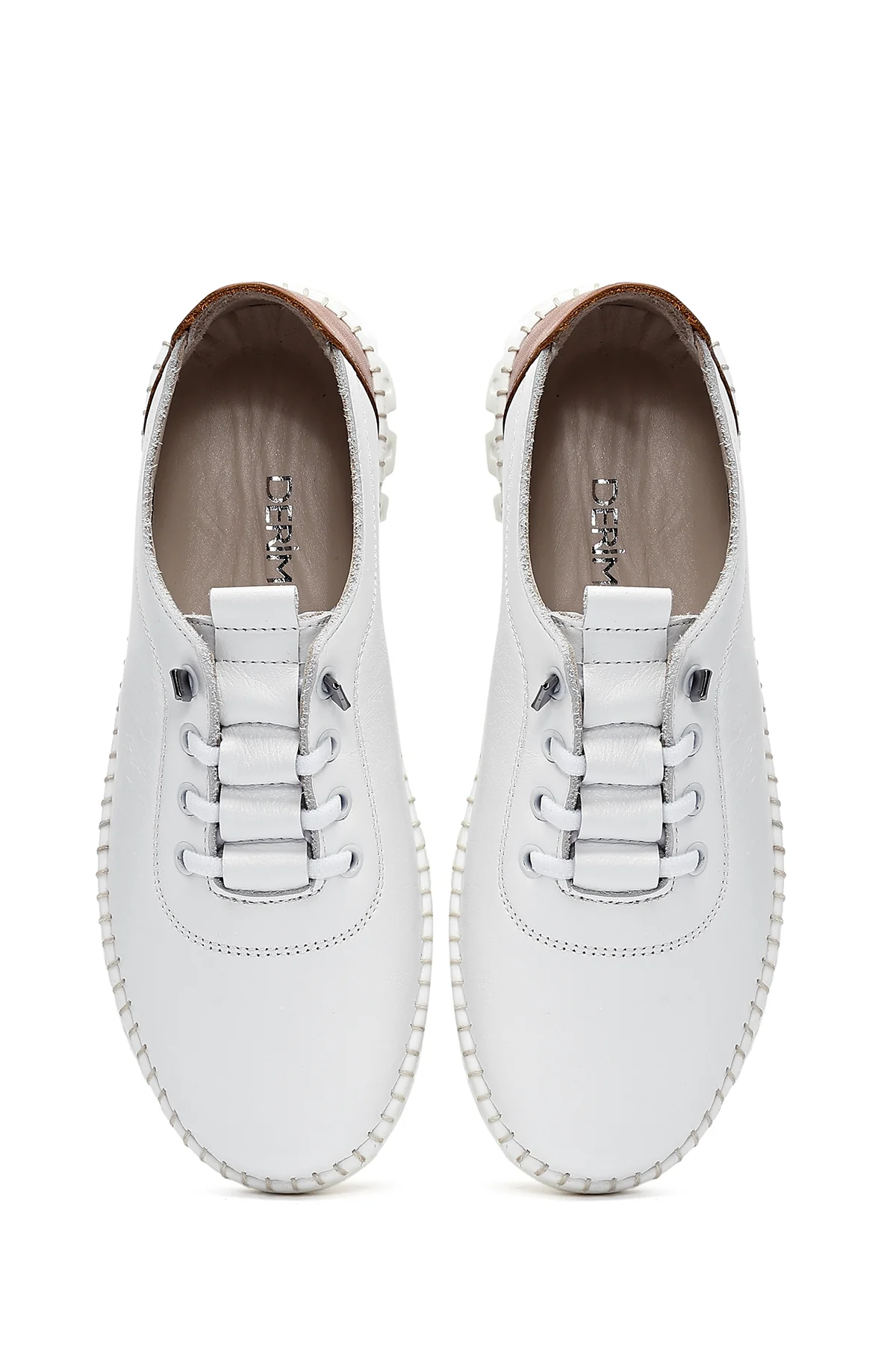 Kadın Beyaz Bağcıklı Deri Sneaker - Image 4