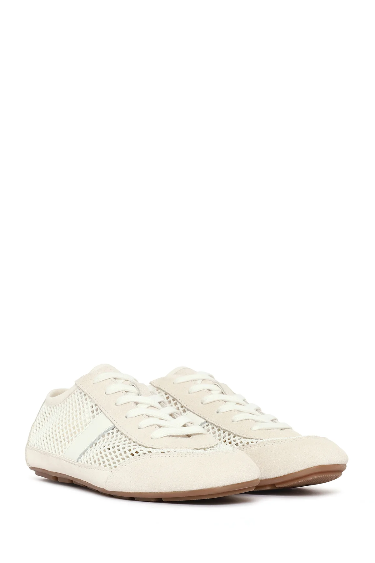 Kadın Beyaz Bağcıklı Fileli Deri Sneaker - Image 2
