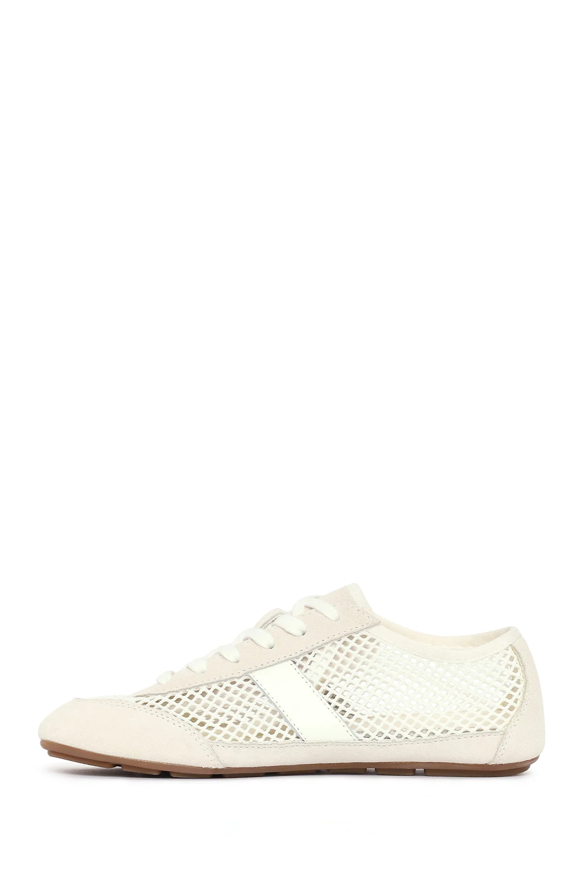 Kadın Beyaz Bağcıklı Fileli Deri Sneaker - Image 3