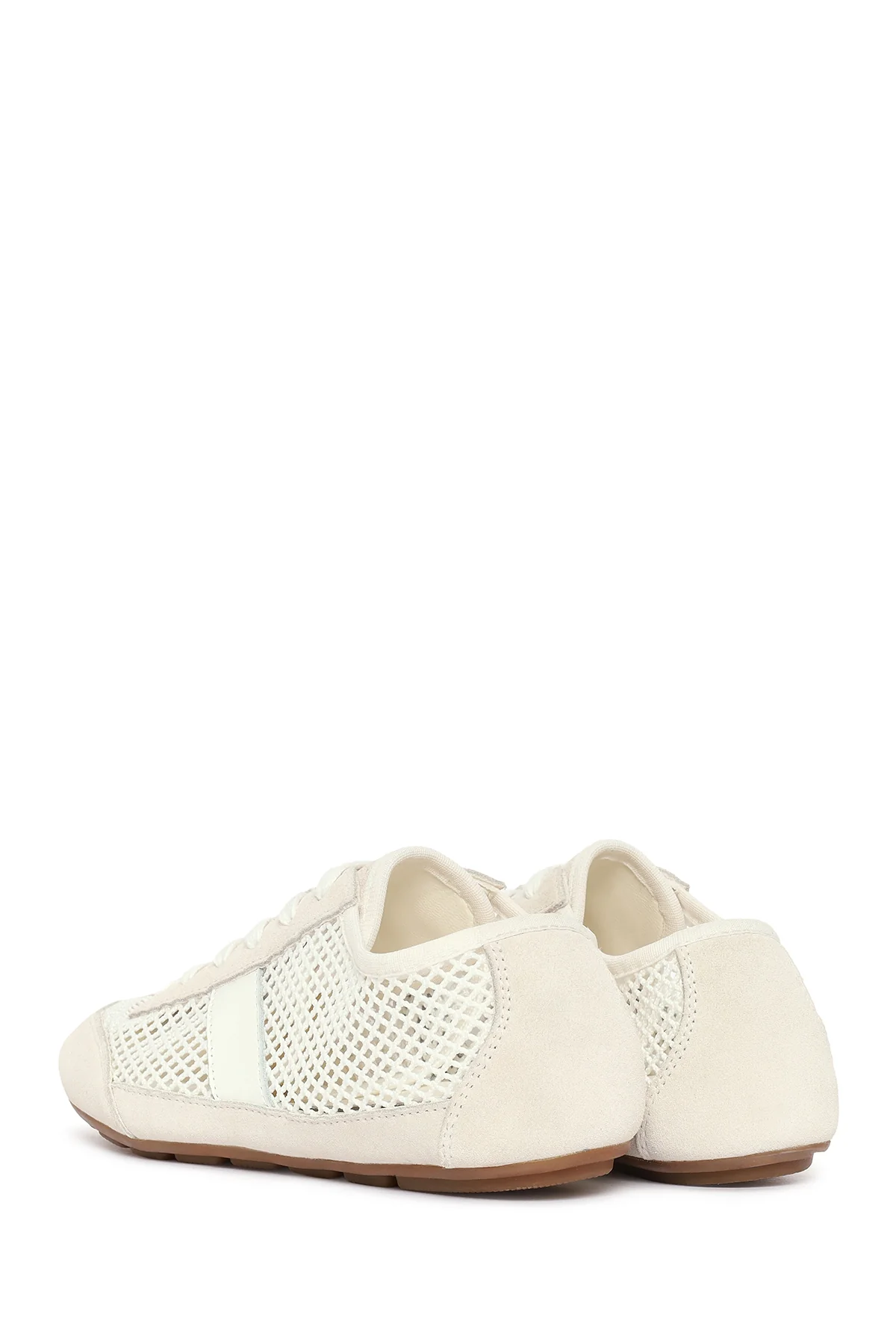 Kadın Beyaz Bağcıklı Fileli Deri Sneaker - Image 6