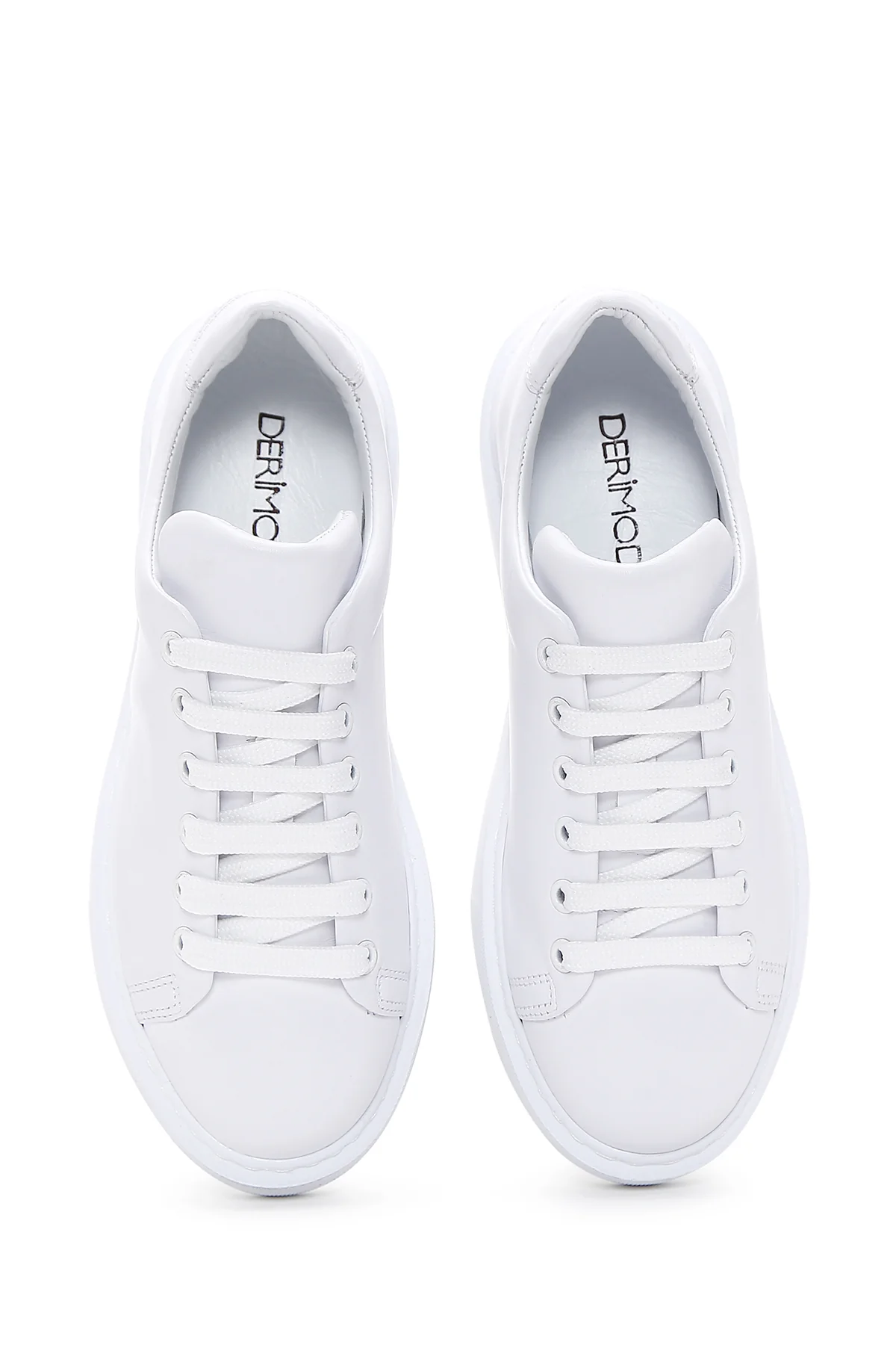 Kadın Beyaz Bağcıklı Kalın Tabanlı Deri Sneaker - Image 6