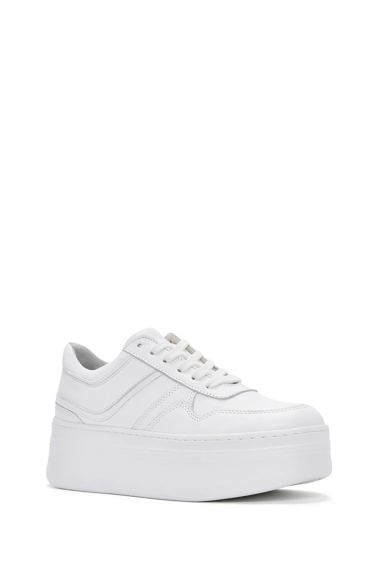 Kadın Beyaz Bağcıklı Kalın Tabanlı Deri Sneaker - Image 6