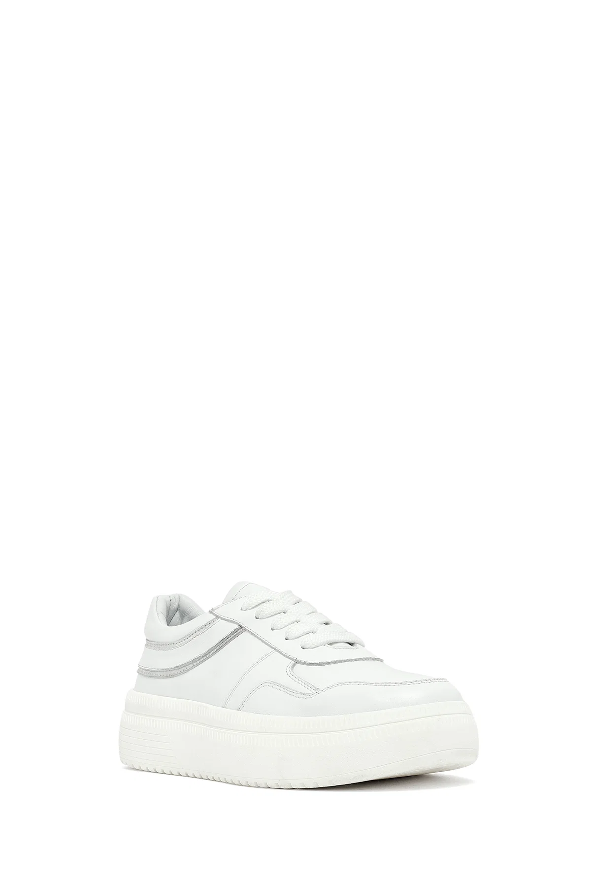Kadın Beyaz Bağcıklı Kalın Tabanlı Deri Sneaker - Image 6