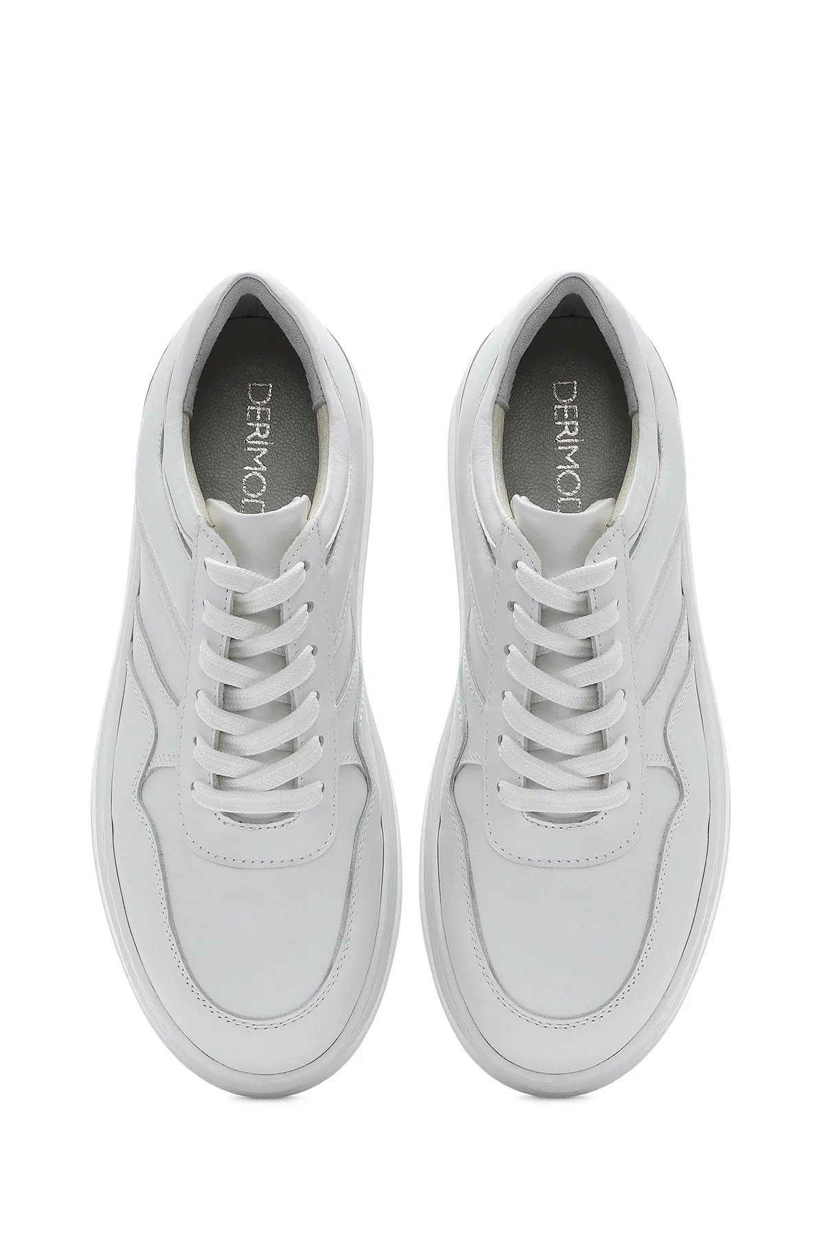 Kadın Beyaz Bağcıklı Kalın Tabanlı Deri Sneaker - Image 7