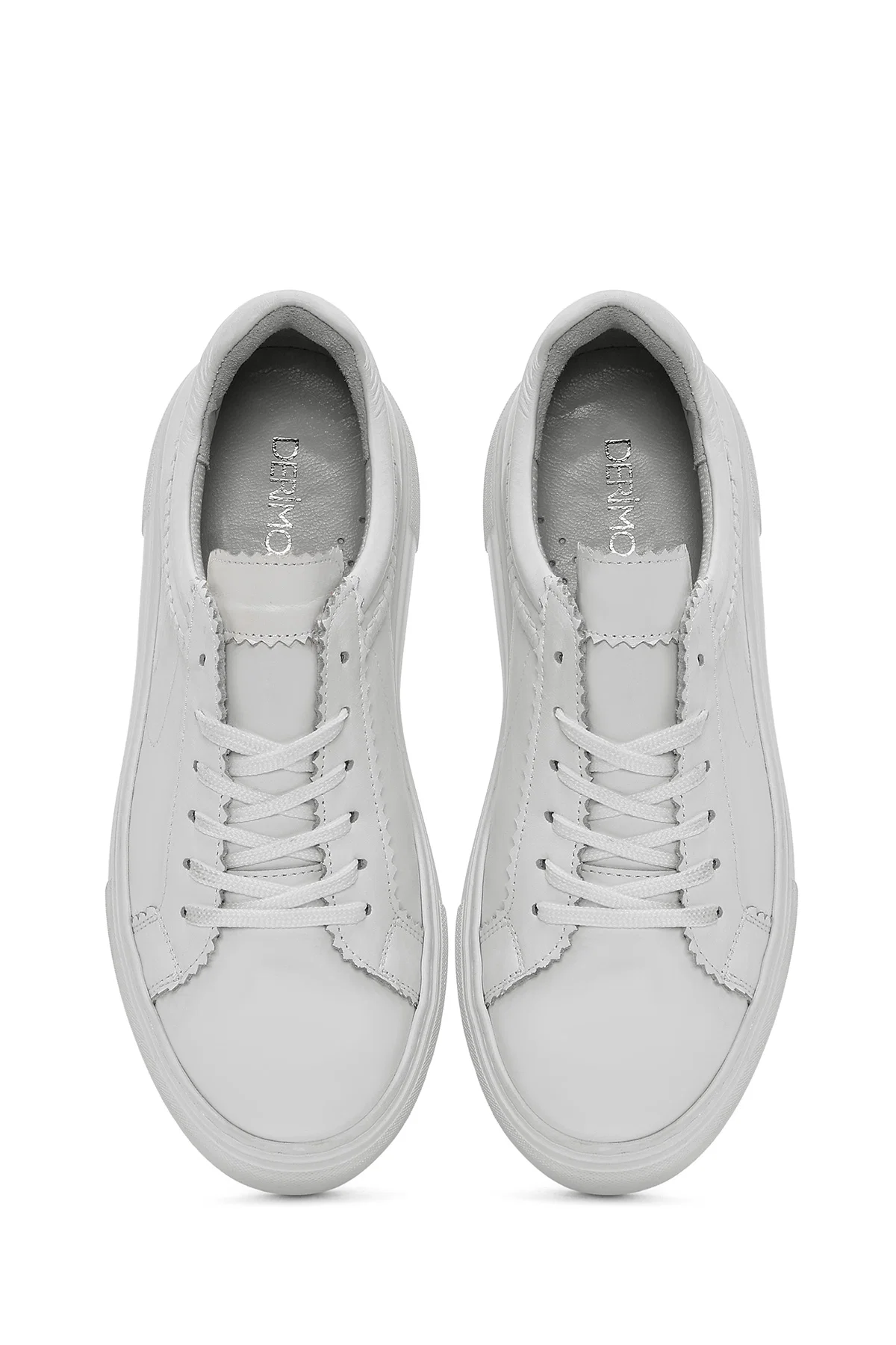Kadın Beyaz Bağcıklı Kalın Tabanlı Deri Sneaker - Image 7