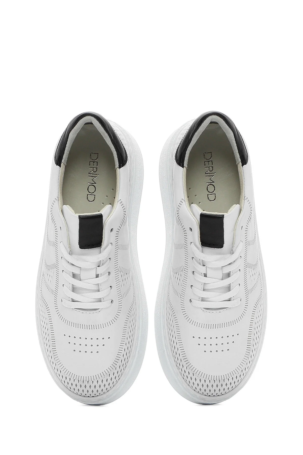 Kadın Beyaz Bağcıklı Kalın Tabanlı Deri Sneaker - Image 7