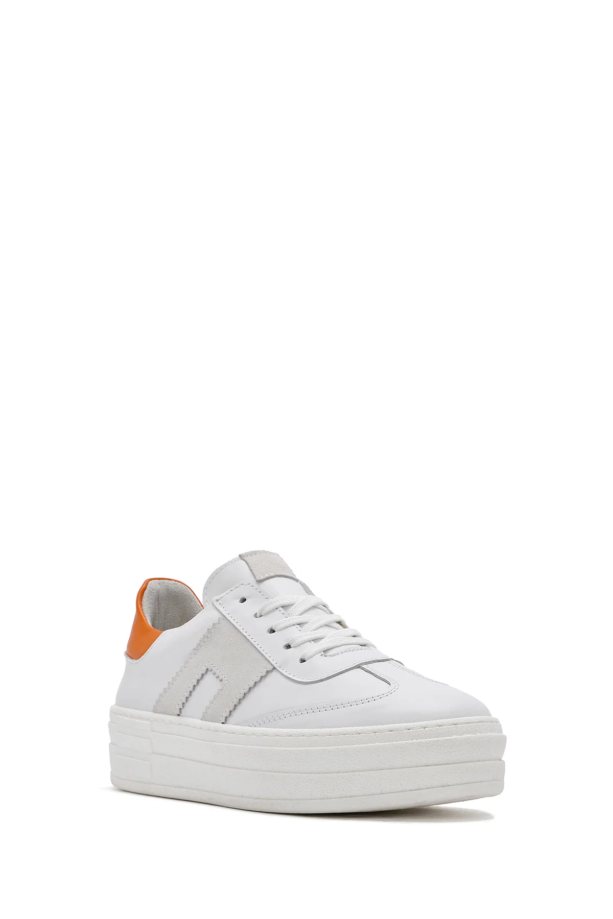 Kadın Beyaz Bağcıklı Kalın Tabanlı Deri Sneaker - Image 7