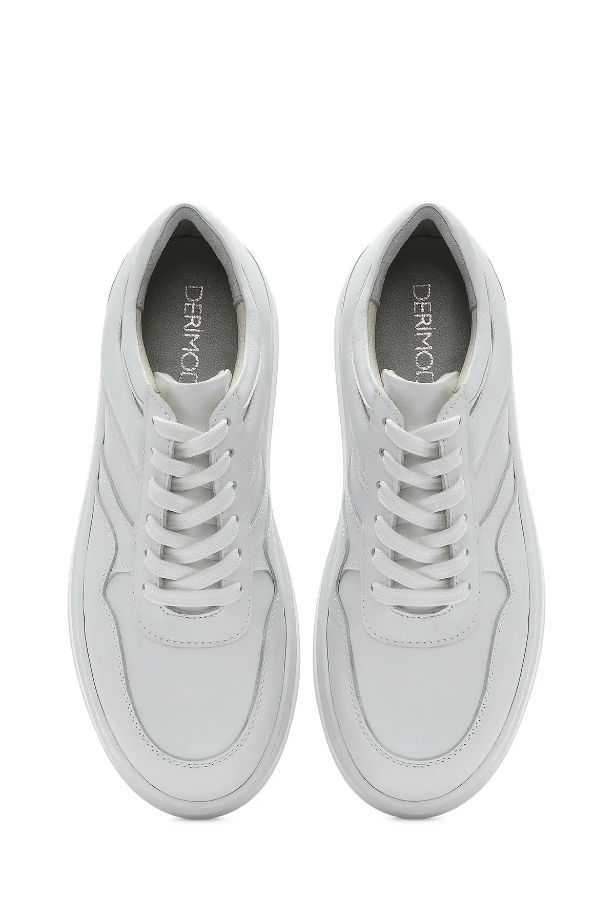 Kadın Beyaz Bağcıklı Kalın Tabanlı Deri Sneaker - Image 4