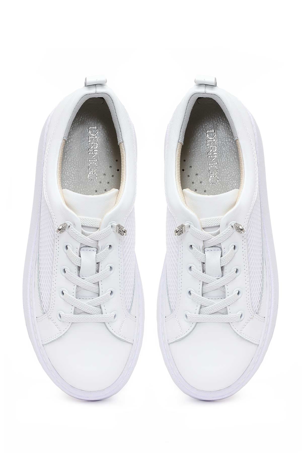 Kadın Beyaz Bağcıklı Kalın Tabanlı Deri Sneaker - Image 4