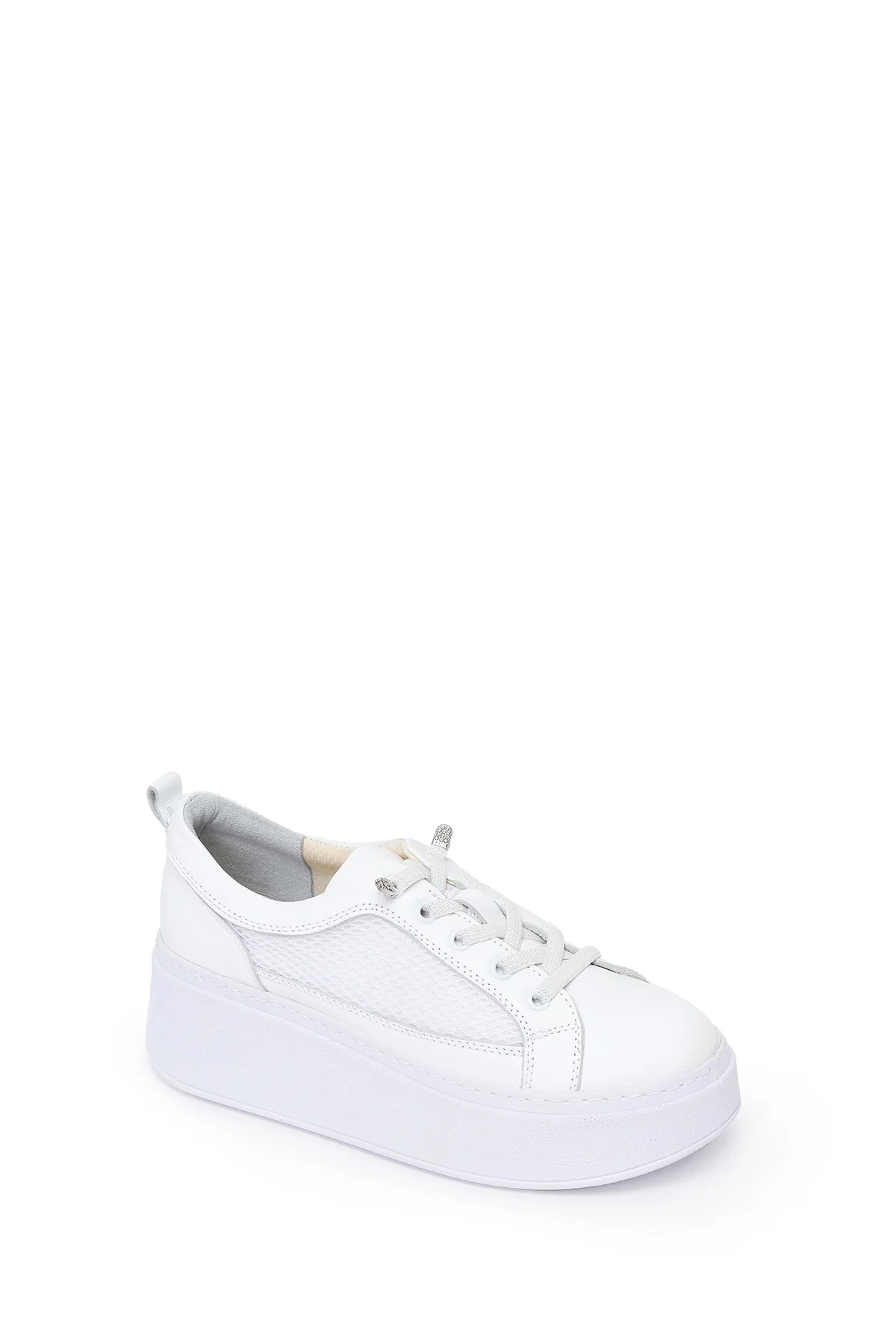 Kadın Beyaz Bağcıklı Kalın Tabanlı Deri Sneaker - Image 7