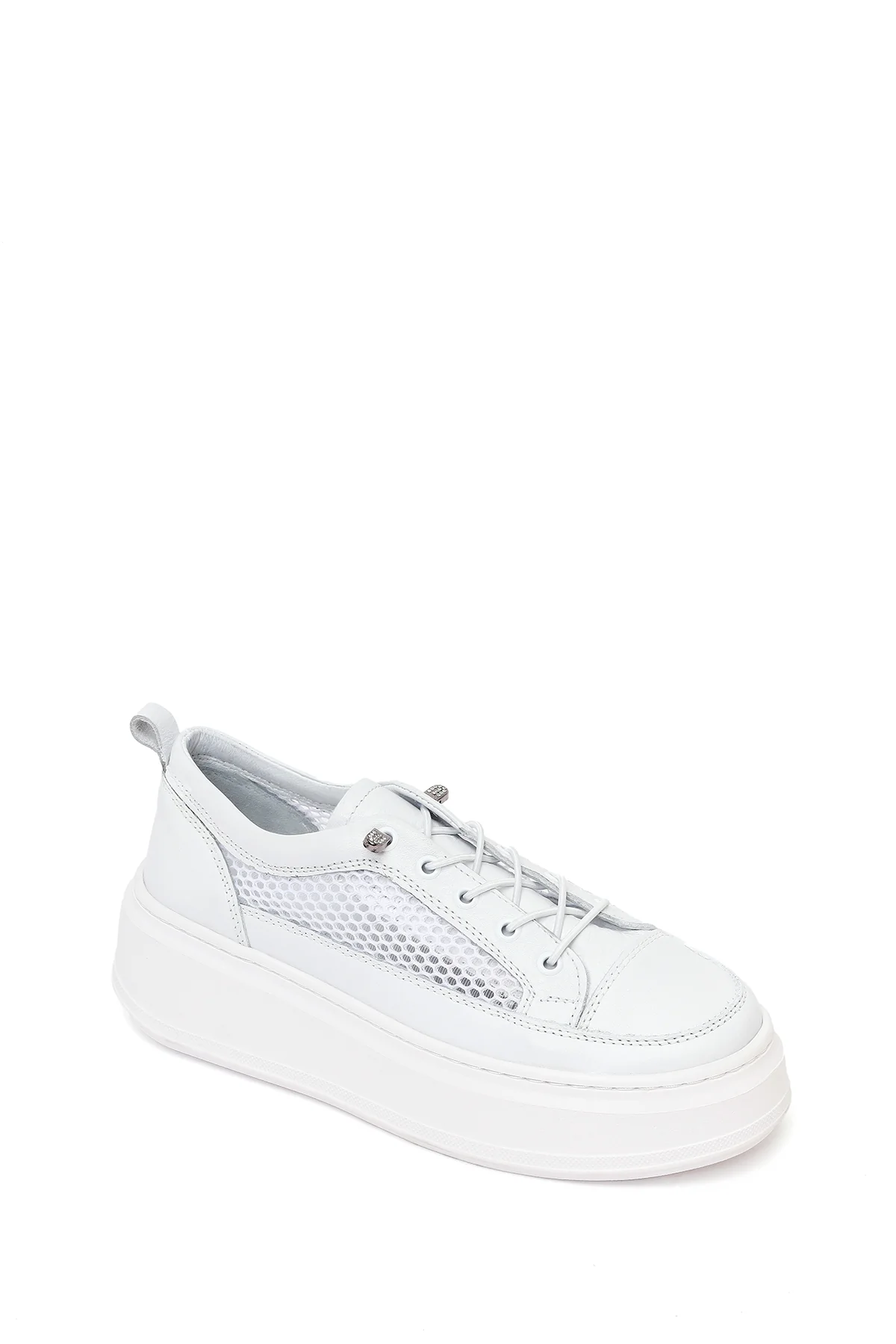 Kadın Beyaz Bağcıklı Kalın Tabanlı Deri Sneaker - Image 7