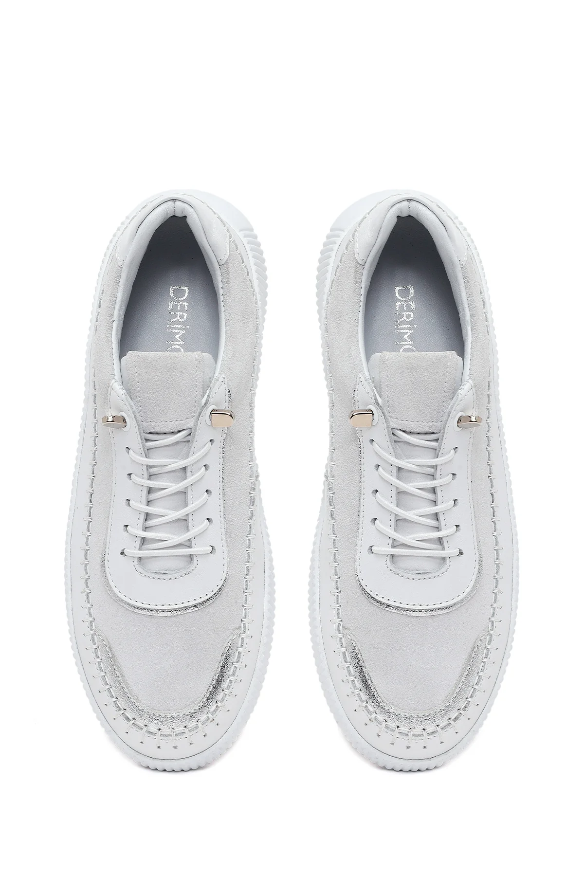 Kadın Beyaz Bağcıklı Kalın Tabanlı Deri Sneaker - Image 4