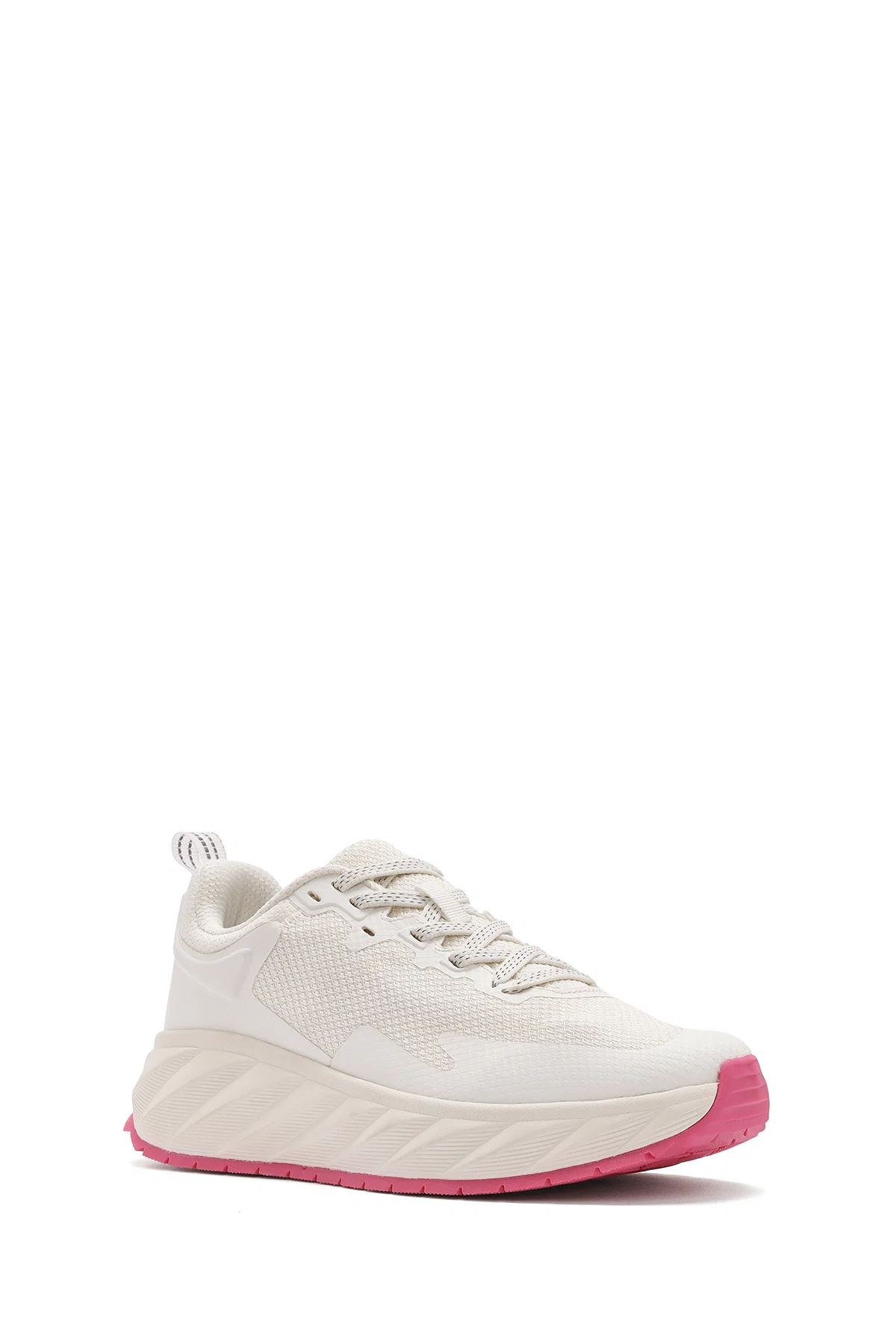 Kadın Beyaz Bağcıklı Kalın Tabanlı Kumaş Sneaker - Image 6