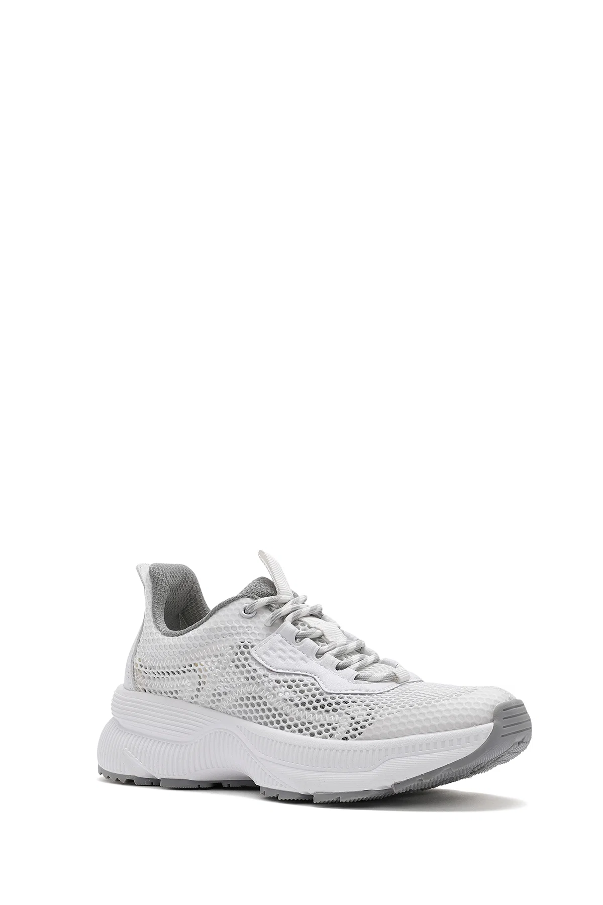 Kadın Beyaz Bağcıklı Kalın Tabanlı Kumaş Sneaker - Image 6