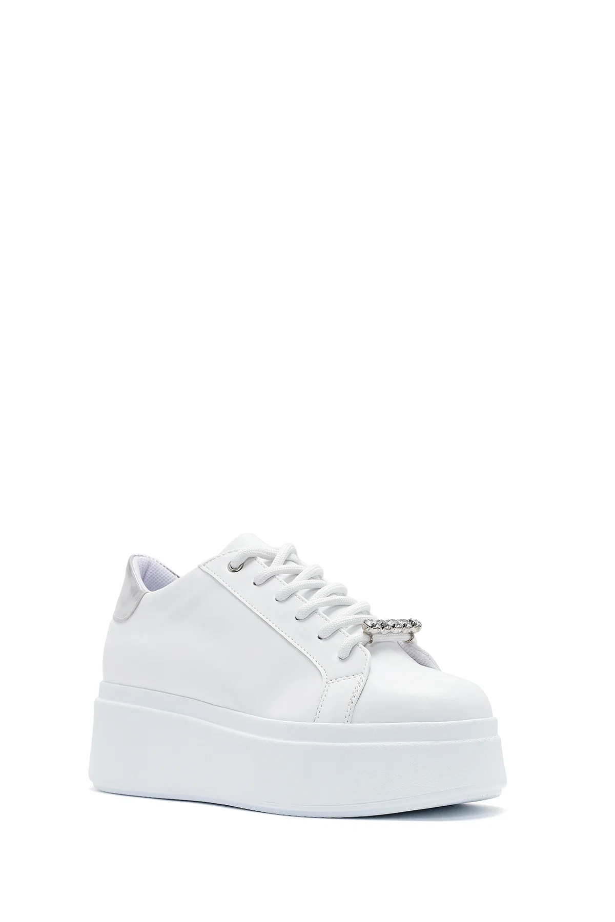 Kadın Beyaz Bağcıklı Kalın Tabanlı Sneaker - Image 6
