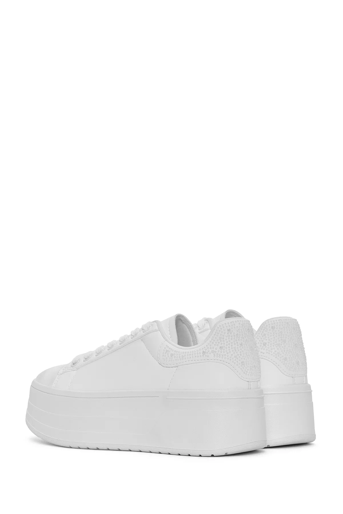 Kadın Beyaz Bağcıklı Kalın Tabanlı Sneaker - Image 5