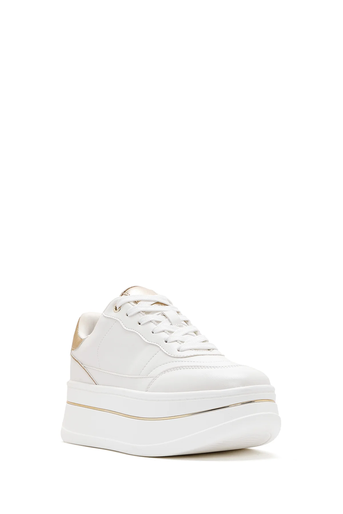 Kadın Beyaz Bağcıklı Kalın Tabanlı Sneaker - Image 7