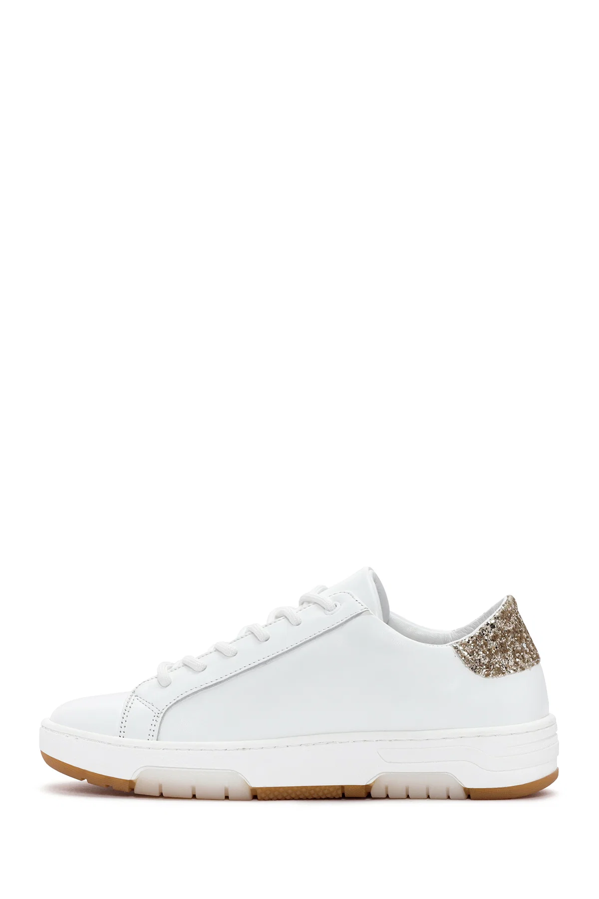 Kadın Beyaz Bağcıklı Taşlı Deri Sneaker - Image 4