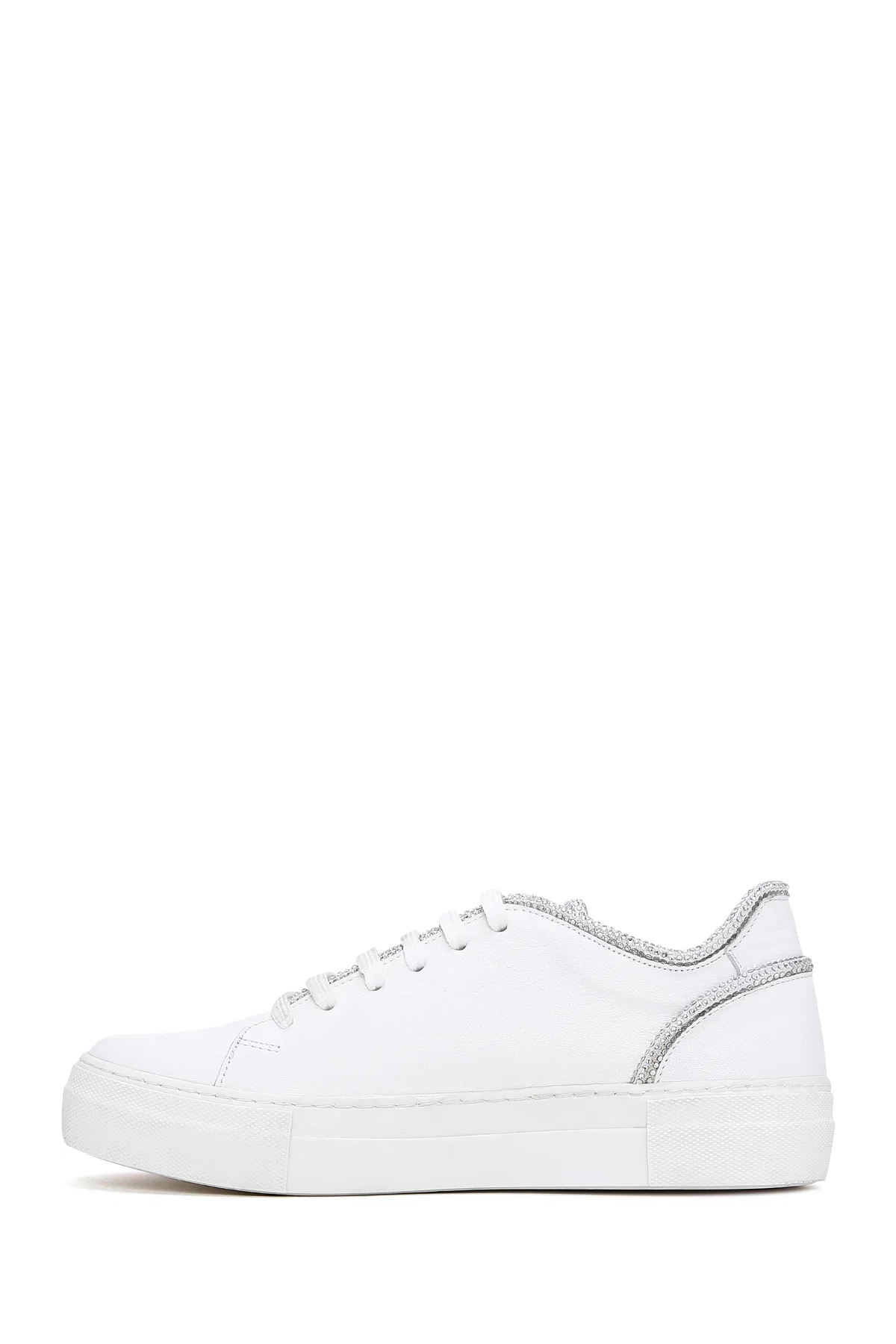 Kadın Beyaz Bağcıklı Taşlı Deri Sneaker - Image 2