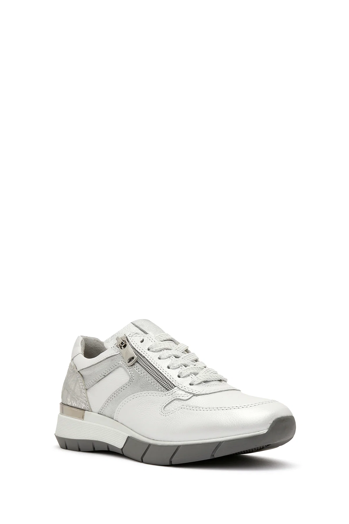 Kadın Beyaz Bağcıklı Yandan Fermuarlı Deri Sneaker - Image 6