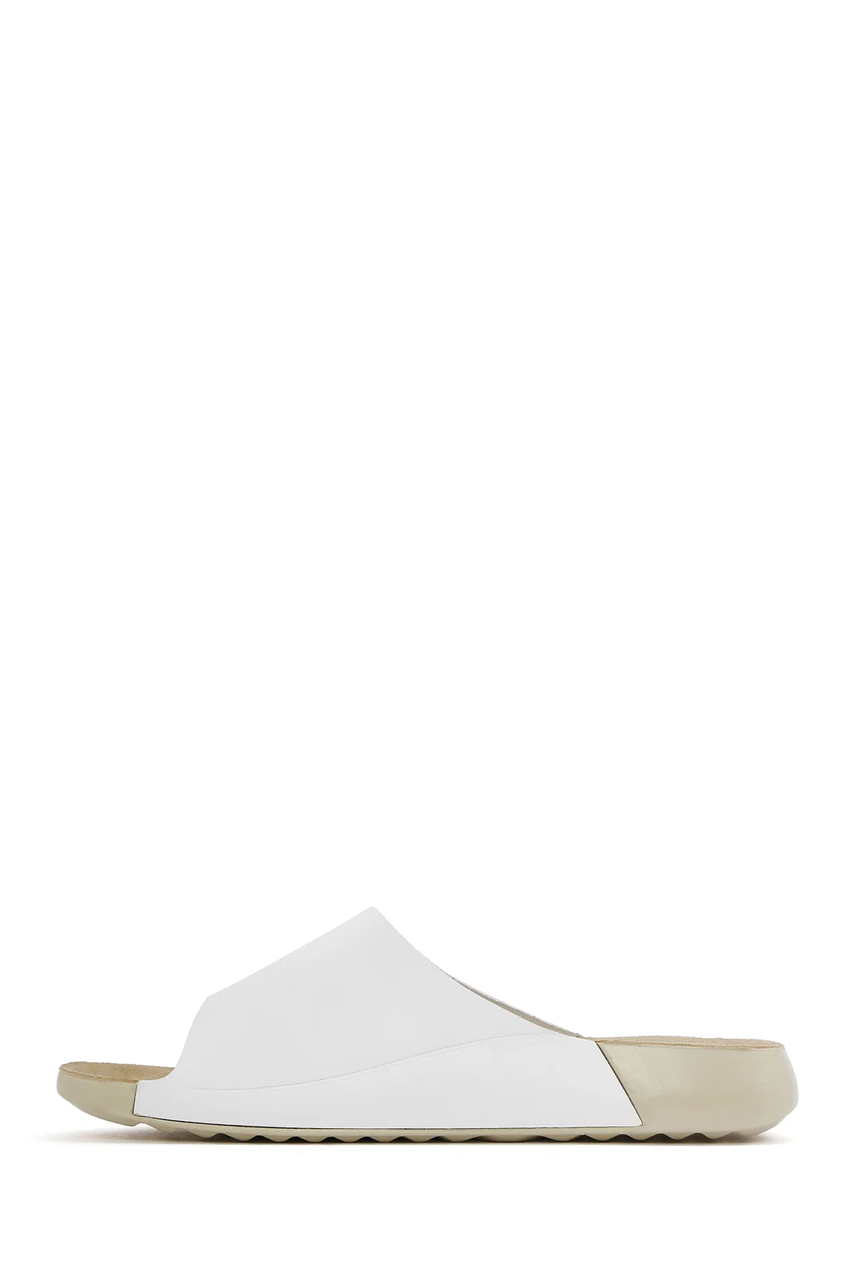 Kadın Beyaz Bantlı Deri Comfort Terlik - Image 2
