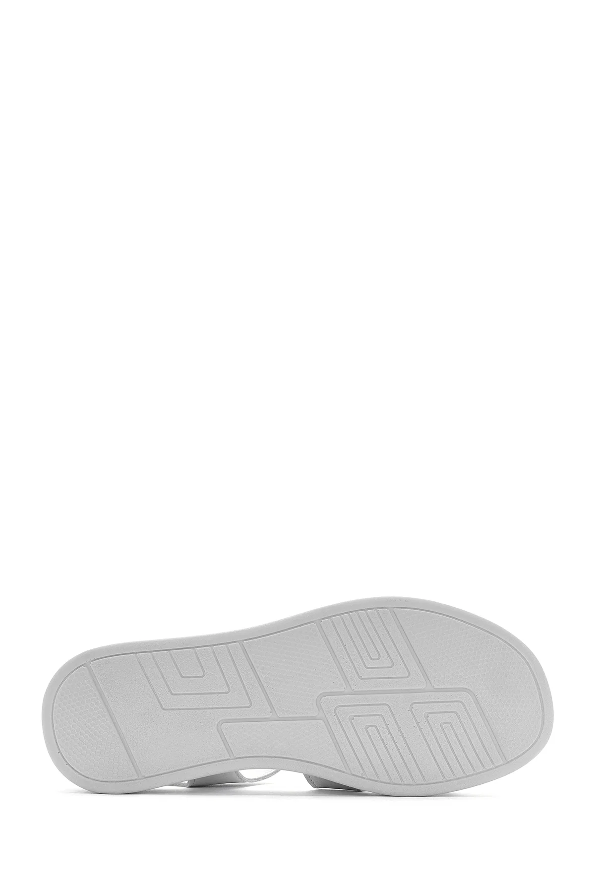 Kadın Beyaz Bantlı Kalın Tabanlı Deri Comfort Sandalet - Image 4