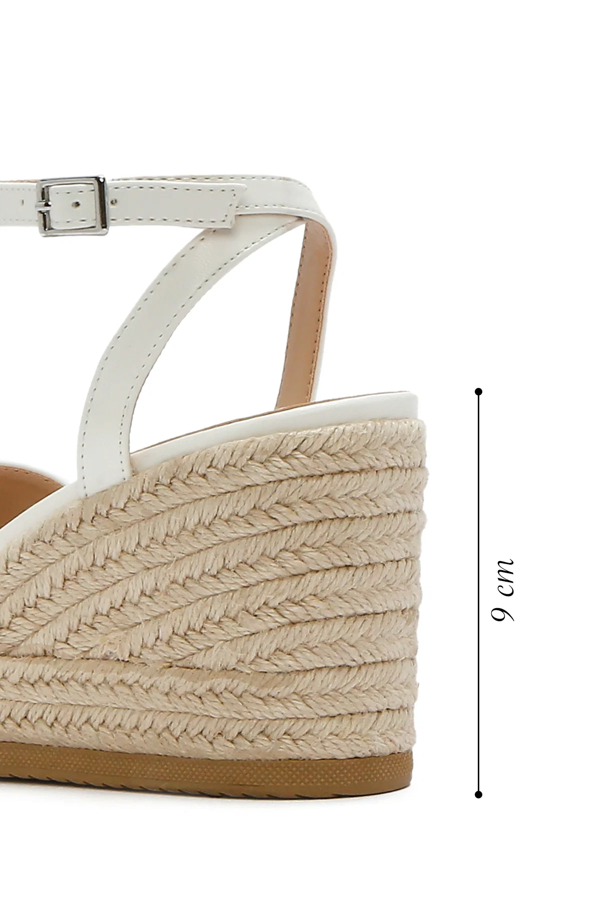 Kadın Beyaz Bilekten Tokalı Dolgu Topuklu Espadril Sandalet - Image 2